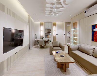 شقة حديثة وفاخرة بثلاثة غرف نوم | موقع مميز | تراس خارجي